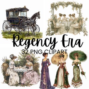 Rokoko Regency Ära Clipart, elegante viktorianische Ladies & Gentlemen Illustrationen für Digital Scrapbooking, Junk Journal Kits, Bastelgeschenke