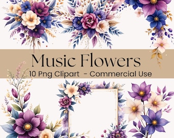 Floral Clipart Bundle, Watercolor Flowers PNG Set, Wedding Bouquet Digital Download, Botanical Frame Clipart, Commercial Use