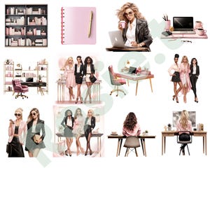 Boss Lady Clipart, Girl PNG, Office Girl Pink, Working Woman Planner Stickers Commercial Use image 6