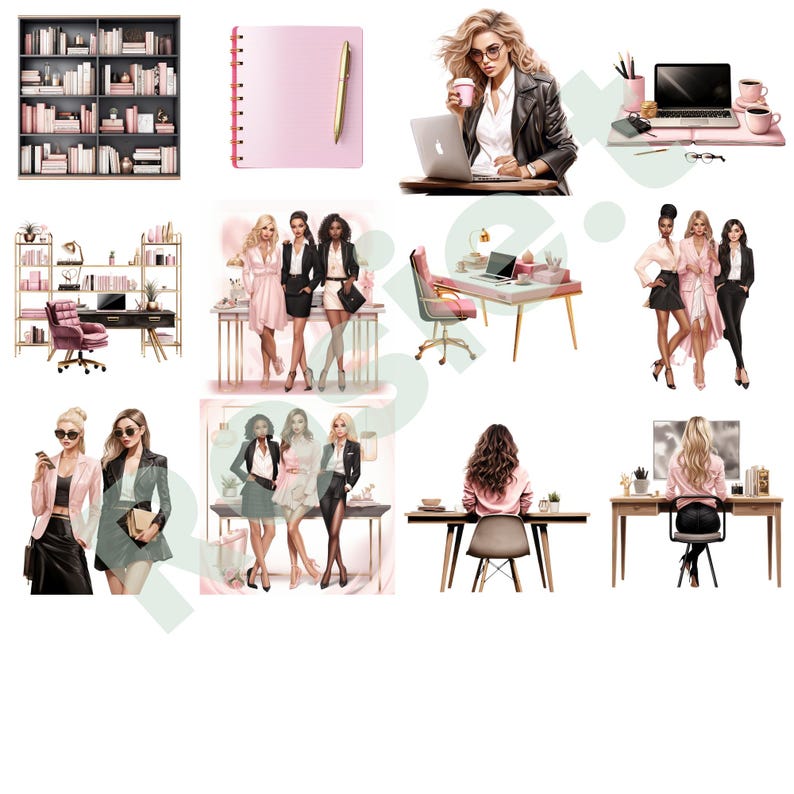 Boss Lady Clipart, Girl PNG, Office Girl Pink, Working Woman Planner Stickers Commercial Use image 6
