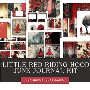 Kit de journal indésirable - Folio enchanteur de fable du petit chaperon rouge, éphémères de noyau de goth pour le cadeau unique et les projets d'artisanat de scrapbooking