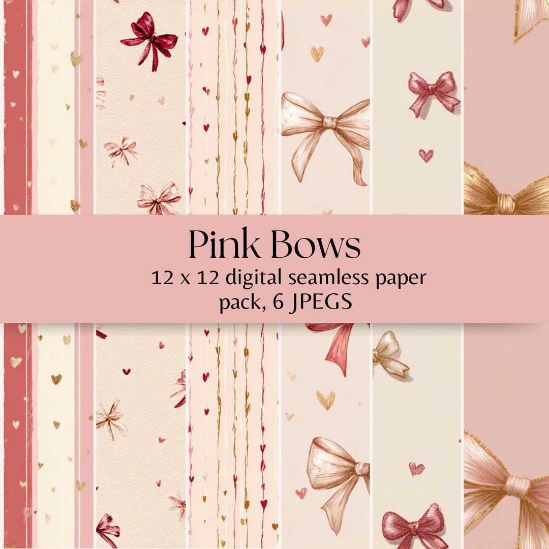 Pink Bow Seamless Pattern Pack, Coquette Digital, 12x12 Printable Paper ...