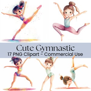Cute Gymnastic Clipart, Digital Art for Kids, Gymnastic Girl PNG, Perfect for Birthday Invitations, Commercial Use, Scrapbooking Image