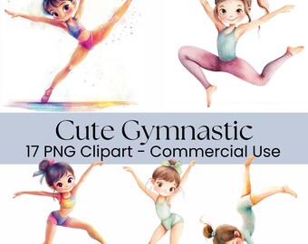 Cute Gymnastic Clipart, Digital Art for Kids, Gymnastic Girl PNG, Perfect for Birthday Invitations, Commercial Use, Scrapbooking Image