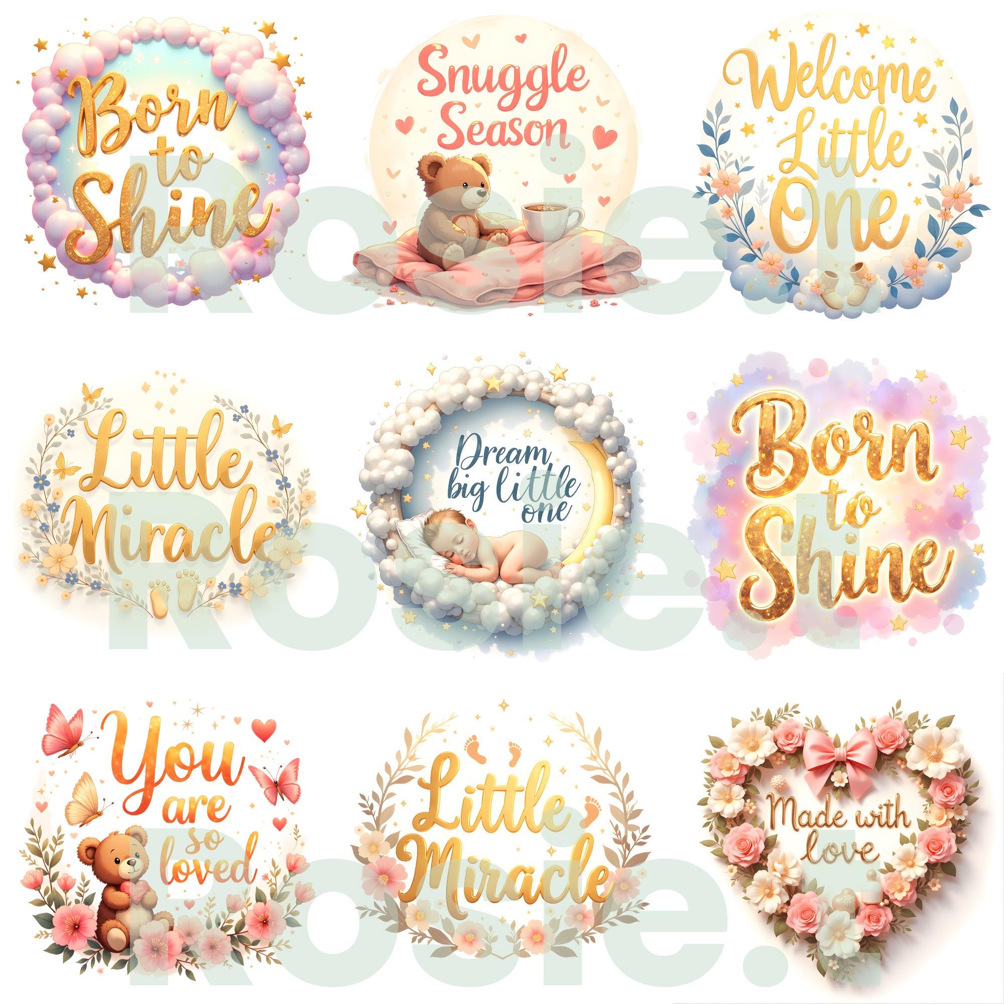 Baby Quotes Clipart | Newborn PNG Bundle, Nursery Sayings, Cute Baby ...