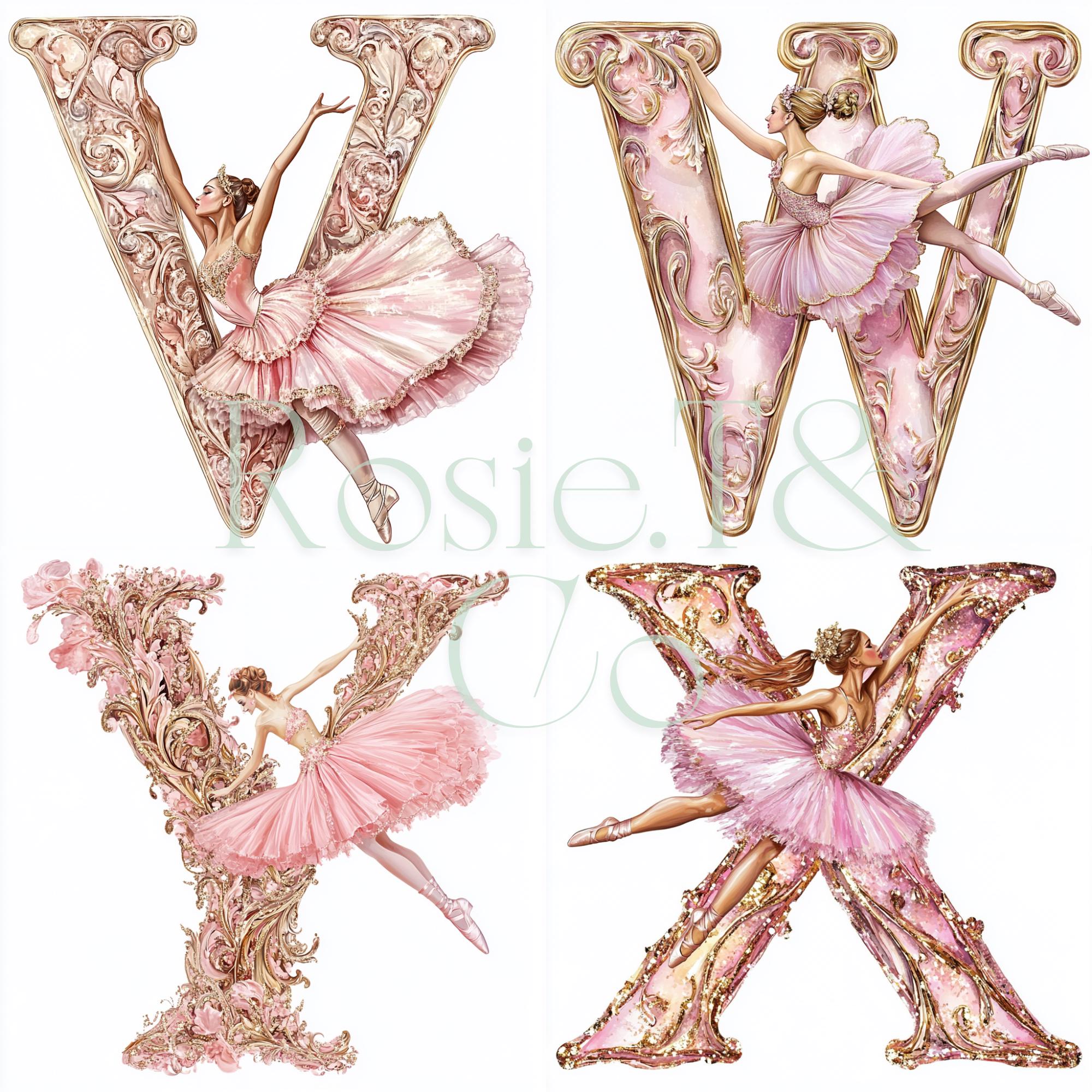 Ballerina Alphabet Clipart, Decorative Letters, Watercolor Png, Swan ...