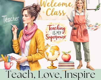 Teacher Clipart Bundle, Teaching PNG Set, Classroom Decor Clipart, Teacher Appreciation Graphics, School Digital Download, Commercial Use