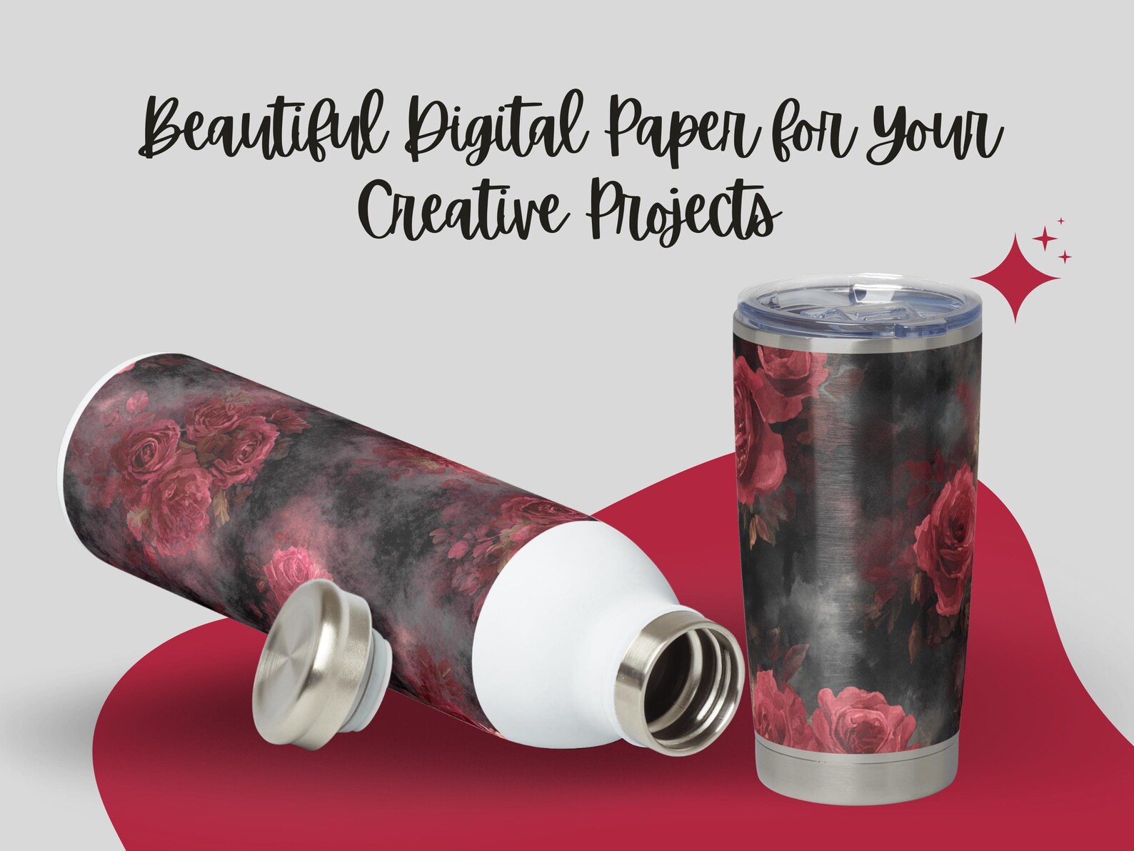 Dark Red Roses Digital Paper, Gothic Floral Seamless Backgrounds ...