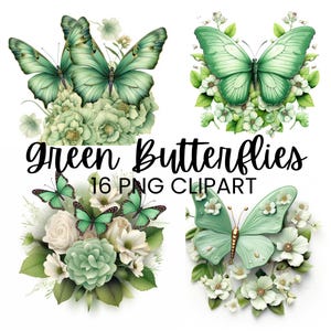 Imágenes prediseñadas de mariposas de color verde menta, ilustración PNG transparente, gráfico floral de mariposa de acuarela, calcomanía digital, álbum de recortes digital