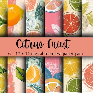 Pack de papier numérique agrumes, citrons aquarelles, modèle sans couture, fournitures de scrapbooking, kit de journal indésirable, usage commercial, téléchargement PNG instantané