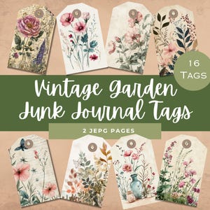 Vintage Garden Junk Journal Tags, Loaded Tags, Instant Download, Printable Journal, Digital Scrapbook, Crafting Supplies, Commercial Use
