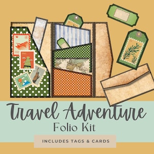 Kit de diario basura de viajes y aventuras, maleta vintage, álbum de recortes imprimible, efímera digital, bolsillo tríptico con etiquetas, Our Adventure