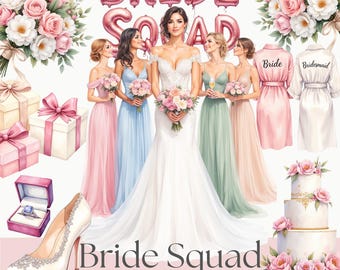 Braut Squad Clipart | Brautparty PNG, Brautjungfernkleider, Hochzeitsgrafiken, Bachelorette Dusche Dekorationen Einladungen