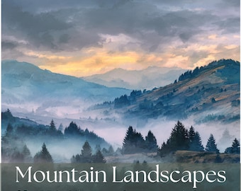 Clipart de paisagem montanhosa em aquarela | Paisagem natural em PNG (Download digital)