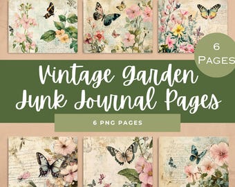 Vintage Garden Junk Journal Pages, Digital Download Collage Kit, Vintage Printable Ephemera, Shabby Chic Scrapbook Supplies, Commercial Use
