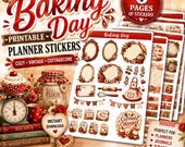 Baking Planner Stickers Printable, Kitchen Planner Stickers, Vintage Baking Journal Kit, Cottagecore Recipe Stickers, Scrapbook Sticker PDF