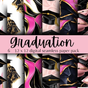 Seamless Graduation Paper, Digital Scrapbook Patterns, Instant Download Backgrounds, Graduation Craft Supplies Commercial Use, Invitations