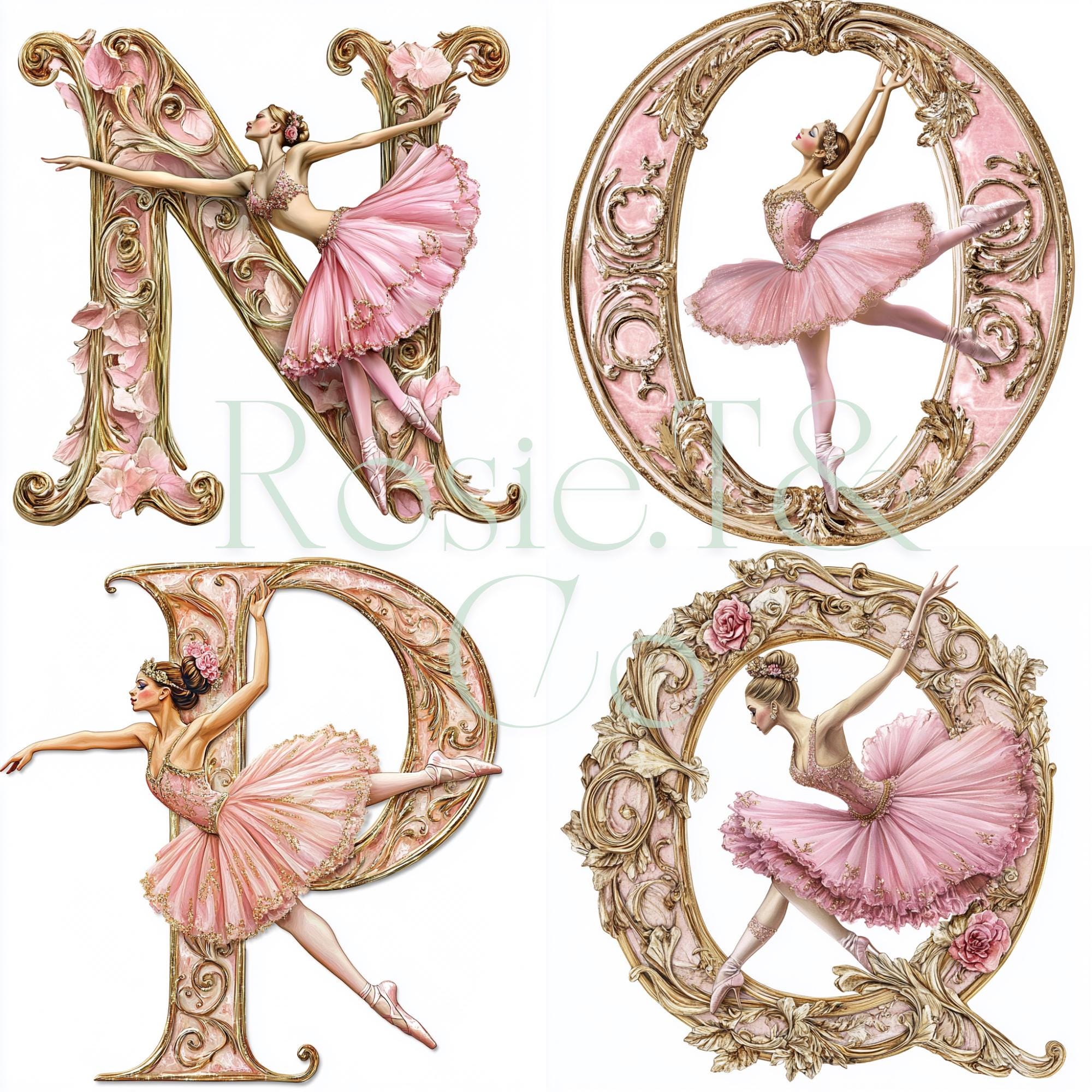 Ballerina Alphabet Clipart, Decorative Letters, Watercolor Png, Swan ...