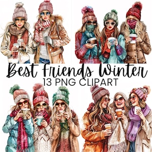 Winter Fashion Girls Clipart, Cute Winter Girl PNG, Digital Planner Stickers, Cozy Aesthetic Art, Fashion Illustrations, Scrapbooking
