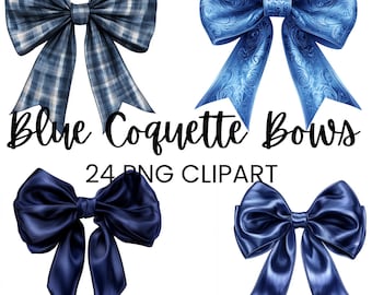 Blue Coquette Bow Clipart, Commercial Use, Transparent PNGs, Watercolor Clipart, Navy Ribbon Clip Art, Wedding Shower, Birthday Blue Bows
