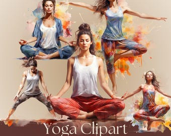Yoga Clipart PNG, Meditation Watercolor Art, Pilates Fitness Digital Download, Zen Garden, Self Love, Commercial Use, Scrapbooking Images