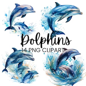 Dolphins Clipart, Whimsical Watercolor Dolphin Designs, Great for Stationery, Invitations, Scrap booking, Junk Journals and Ocean-Themed
