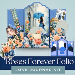 Roses Forever Folio Junk Journal Kit | Printable Rose Ephemera | Floral Scrapbook Paper | DIY Vintage Journal Pages & Pockets, Fussy Cuts