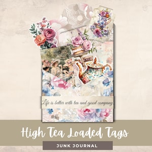 Geladene Teeanhänger, Vintage High Tea Ephemera, druckbares Junk Journal Kit, Bastelmaterial, digitaler Download, Taschen Tags, kommerzielle Nutzung