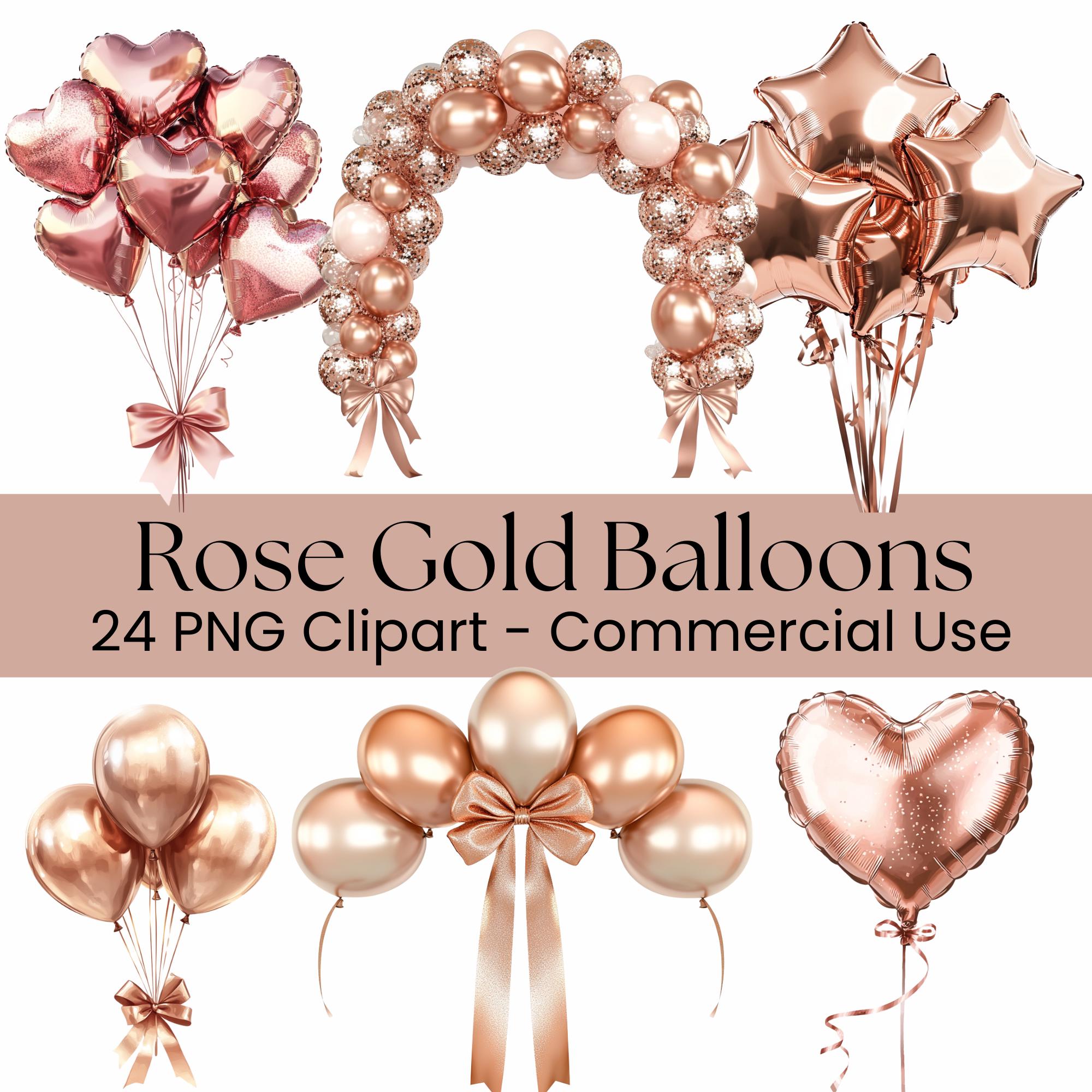 Rose Gold Glitter Balloon Clipart, Instant Download, Birthday Party Clipart, Digital Art for Celebrations, Commercial Use, Scrapbook Craft