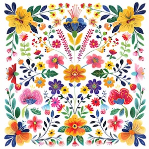 Bold Floral mexikanischen Clipart, 40 PNG-Dateien, Tag der Toten, Volkskunst Clipart, Blumenrahmen Clipart, Sublimationsdesign, Festival Blumenkunst