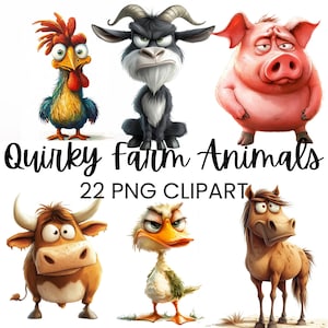 Imágenes prediseñadas de animales de granja extravagantes, archivos PNG de animales divertidos para hacer álbumes de recortes, un gran regalo para amantes de los animales y artesanos creativos, diarios basura