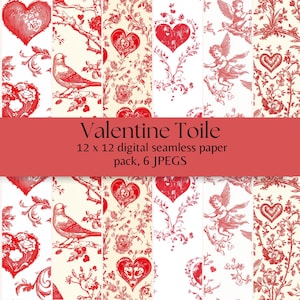 Red  Valentine Seamless Pattern, Toile De Jouy, Digital Paper, Red White Chinoiserie Backgrounds, Scrap book Paper, Christmas Bells Pattern