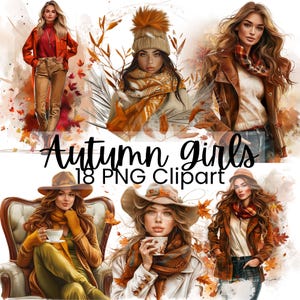 Autumn Girls Clipart, Cute Watercolor Illustrations, Whimsical Digital Art, Commercial Use, Fall Decor, Instant Download, Crafting Supplies