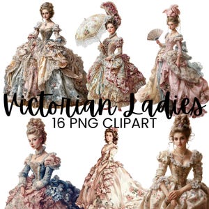 Victorian Ladies Clipart, Elegant Vintage PNG Illustrations, Digital Download for Scrapbooking, Art for Crafts Junk Journals, Commercial Use