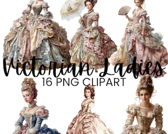 Victorian Ladies Clipart, Elegant Vintage PNG Illustrations, Digital Download for Scrapbooking, Art for Crafts Junk Journals, Commercial Use