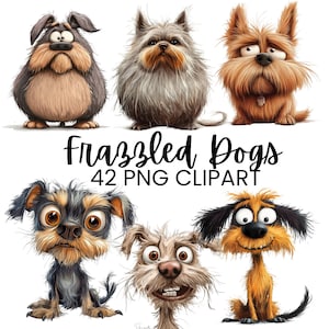 Crazy Cute Frazzled Dogs Clipart - Printable Watercolor Art - Perfect for Scrapbooking and Card Making, PNG Digital Download, Junk Journal