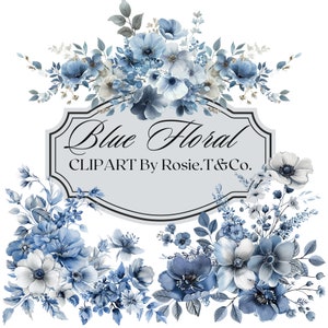 Dusty Blue Floral Clipart Illustration Light Blue flower Bouquet Watercolor Clip Art commercial use Sublimation Design, Wedding Invinations