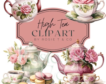 High Tea Watercolor Clipart Tea Pot Clip Art Tea Cup Illustration watercolor flower clip tea cups clipart tea party clipart Commercial Use