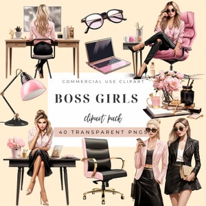 Clipart di ragazza capo ufficio rosa donne lavoratrici illustrazione adesivi digitali clipart download digitale PNG uso commerciale clipart diario spazzatura