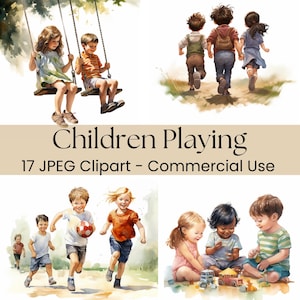 Spelende kinderen clipart, aquarel kinderen clipart, digitale download voor kinderactiviteiten, speeltuinillustraties, commercieel gebruik, plakboek