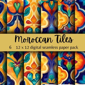 Papier numérique pour carrelage marocain, motifs élégants sans couture pour travaux manuels, cadeau idéal pour les artisans et designers, conceptions de scrapbooking, impression mosaïque