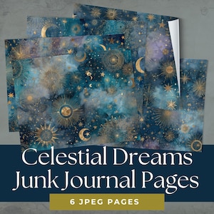 Himmlische Junk Journal Seiten | Mond & Stern Digitales Papier | Galaxie Scrapbook Hintergründe | Druckbares ästhetisches Briefpapier
