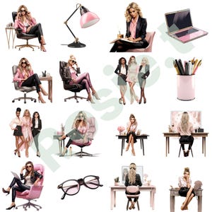 Boss Lady Clipart, Girl PNG, Office Girl Pink, Working Woman Planner Stickers Commercial Use image 4