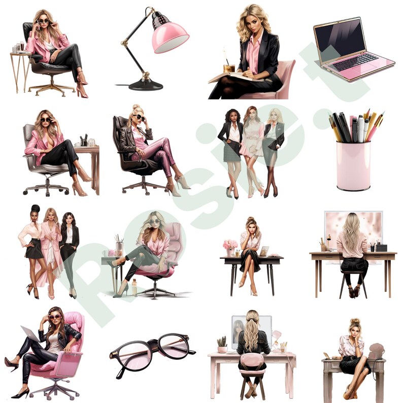 Boss Lady Clipart, Girl PNG, Office Girl Pink, Working Woman Planner Stickers Commercial Use image 4