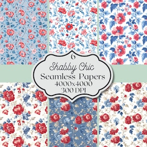 Shabby Chic Digital Paper Bundle, schönes Blumenmuster, druckbare Collage, Nahtloses Muster, Vintage Rosendruck, Scrapbook Kommerzielle Nutzung