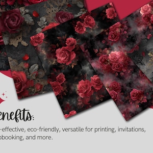 Dark Red Roses Digital Paper, Gothic Floral Seamless Backgrounds ...