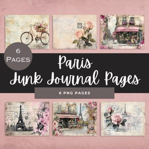 Páginas de diario de París, kit de collage de descarga digital, efímeras vintage imprimibles, materiales para álbumes de recortes shabby chic, uso comercial