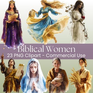 Women of the Bible Clipart, Printable Watercolor Art, Biblical Characters Clipart, Faith Clipart, Religious Biblical Stories, Sunday School