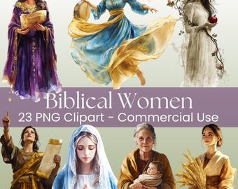 Women of the Bible Clipart, Printable Watercolor Art, Biblical Characters Clipart, Faith Clipart, Religious Biblical Stories, Sunday School