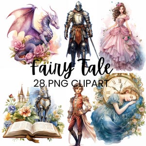 C'era una volta una fiaba Clipart, Castello magico, Principessa, Medievale, Drago, Cavalieri Cavalli, Fantasy, Fata capricciosa, PNG digitale